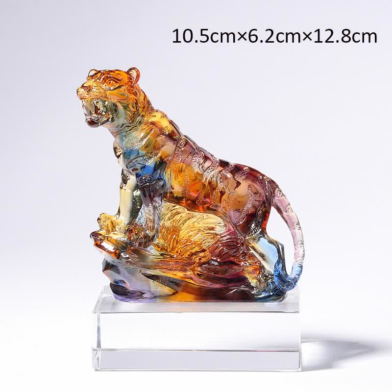 Buddha Stones Handmade Liuli Crystal Tiger Art Piece Protection Home Decoration
