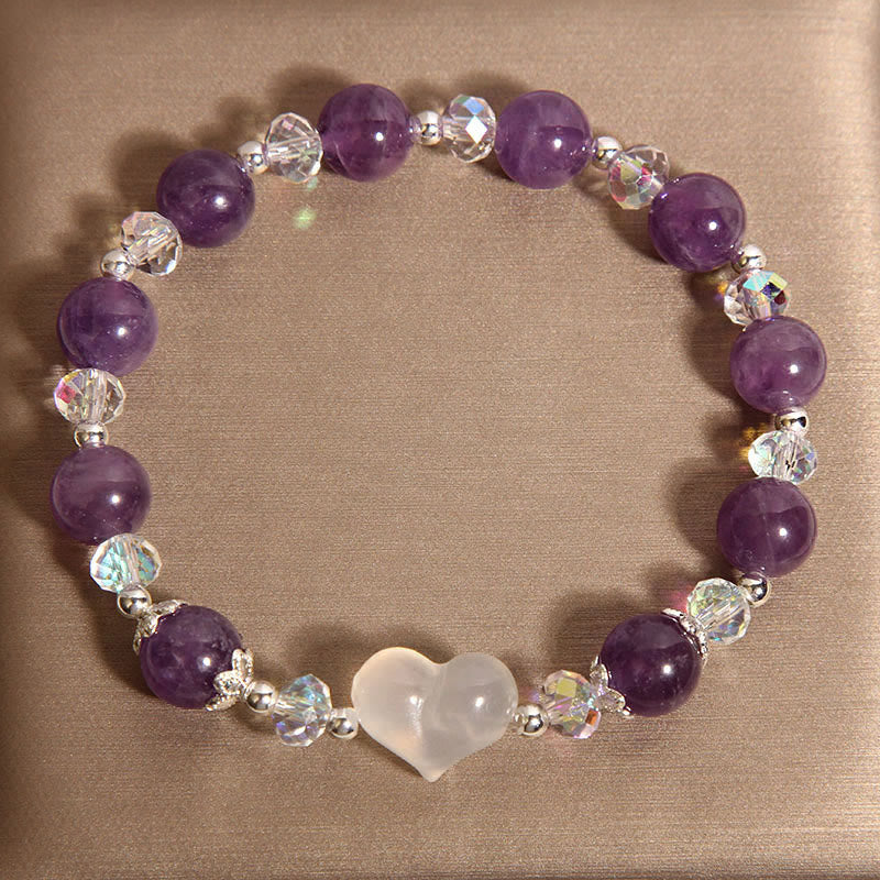 Buddha Stones Heart Amethyst White Agate Balance Bracelet