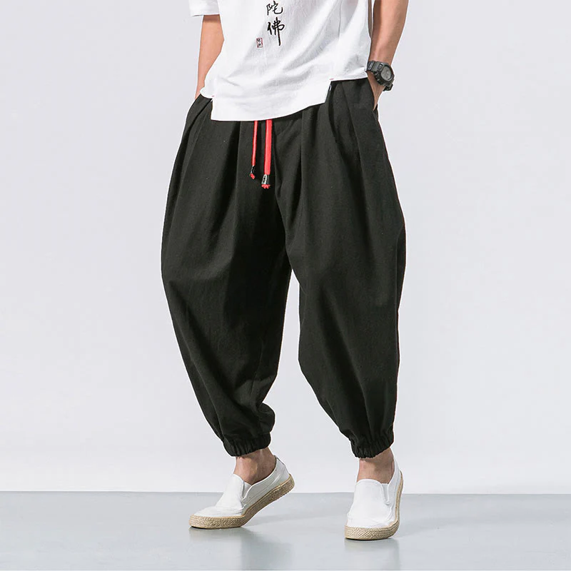 Buddha Stones Casual Sports Men's Solid Color Cotton Drawstring Pants With Pockets