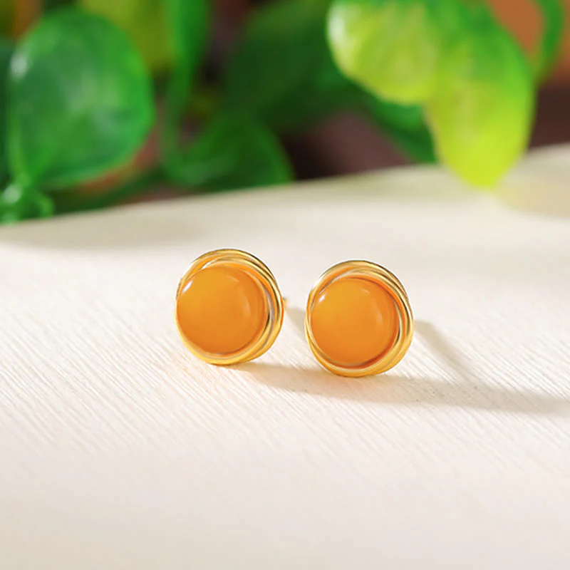 Buddha Stones 925 Sterling Silver Hetian Jade Agate Amber Luck Earrings