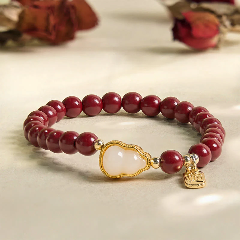 Buddha Stones Cinnabar Gourd Fu Character Charm Blessing Bracelet