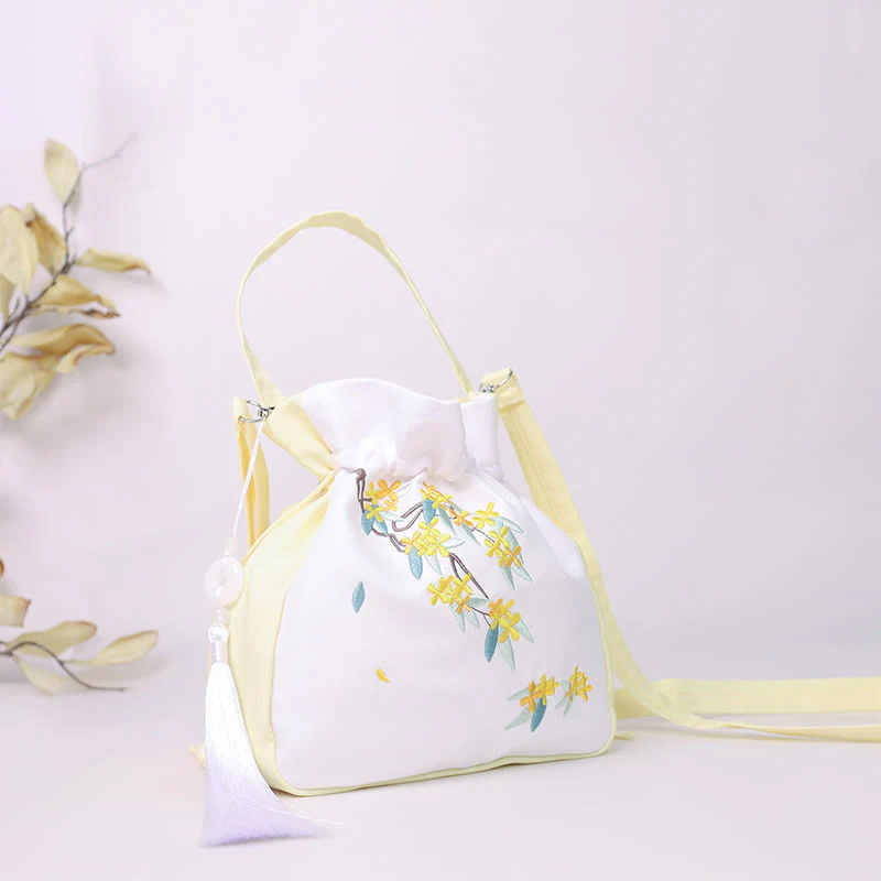 Buddha Stones Embroidered Osmanthus Peony Grape Cat Cotton Linen Tote Crossbody Bag Shoulder Bag Handbag