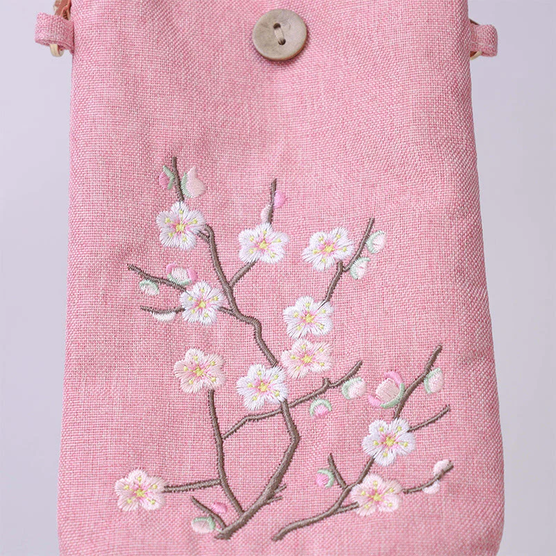 Buddha Stones Small Embroidered Flowers Crossbody Bag Shoulder Bag Cellphone Bag 11*20cm