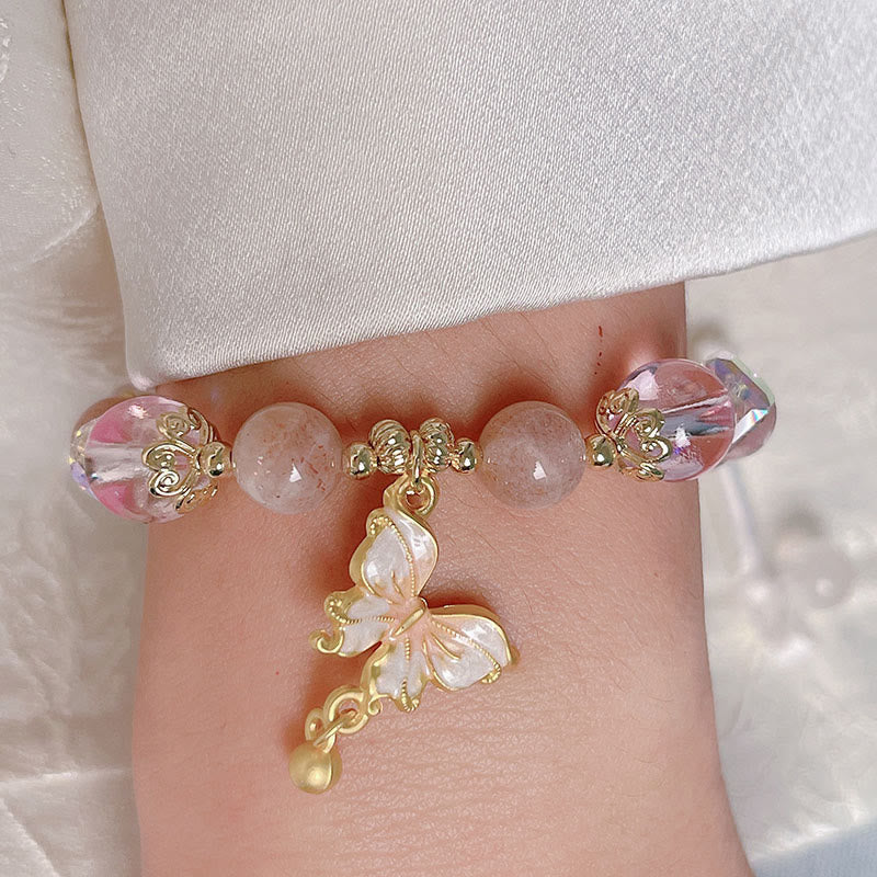 Buddha Stones Natural Amethyst Sun Stone Butterfly Peace Bracelet