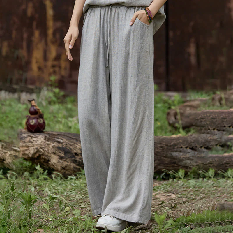 Buddha Stones Casual Tie-Dye Women's Linen Wide Leg Pants With Pockets