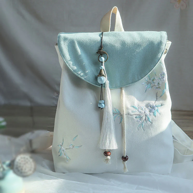 Buddha Stones Handmade Embroidered Large Capacity Canvas Backpack