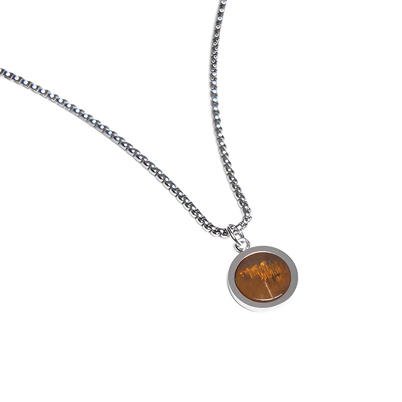 Buddha Stones Natural Stone Turquoise Tiger Eye  Lazurite Malachite Titanium Steel Purification Necklace Pendant