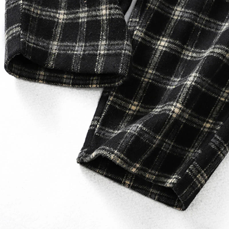 Buddha Stones Retro Plaid Pattern Women's Fleece-Lined Harem Cotton Pants With Pockets