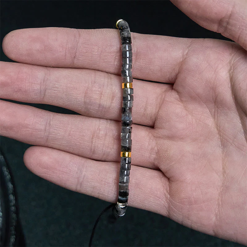 Buddha Stones Natural Black Glitter Stone Courage Spacer Bead Bracelet