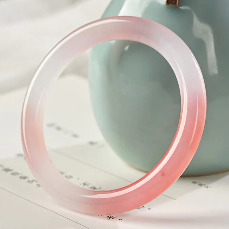 Buddha Stones Pink Golden Silk Jade Wealth Bracelet Bangle