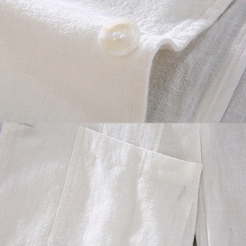 Buddha Stones Long Sleeve Button Plain Design Men's Linen Jacket Shirt With Pockets