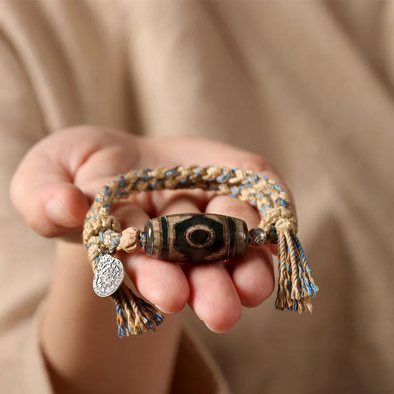 Buddha Stones Tibetan Dzi Bead Wealth  Protection Braided Bracelet