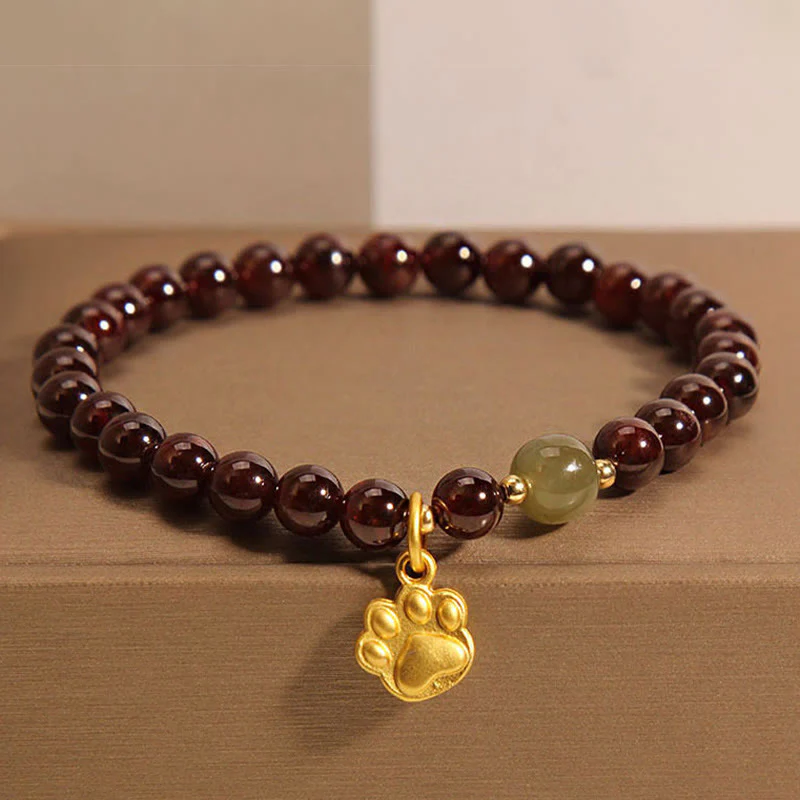 Buddha Stones Cat's Paw Garnet Hetian Jade Beads Purification Bracelet