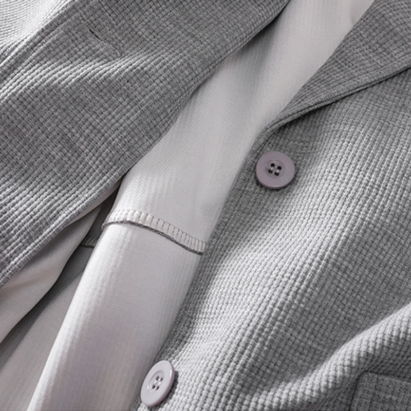 Buddha Stones Plain Lapel Women's Cotton Jacket With Pockets