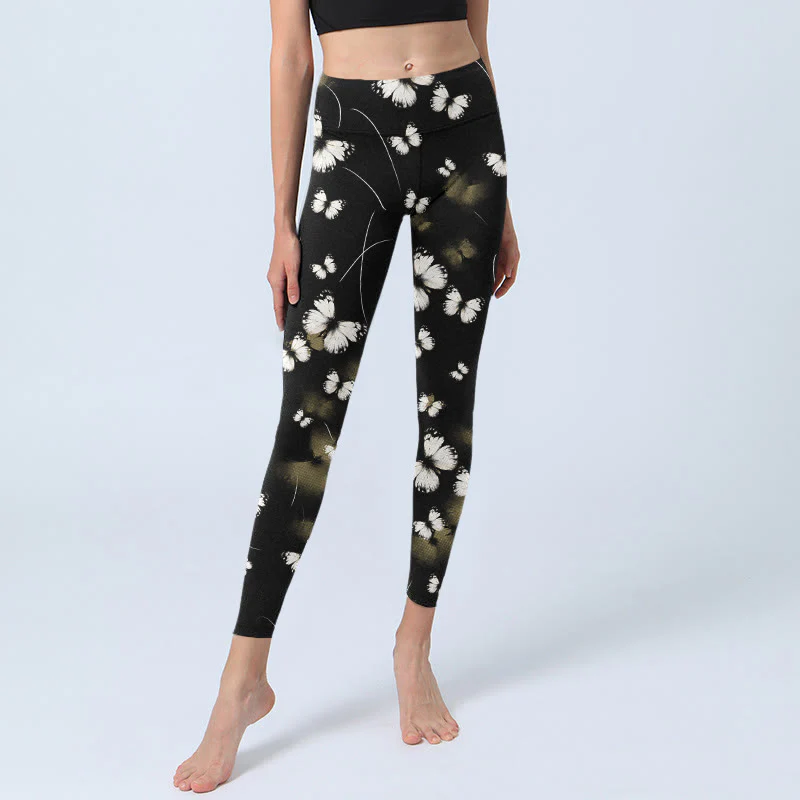 Buddha Stones White Butterfly Starlight Print Exercise Leggings Women's Yoga Pants