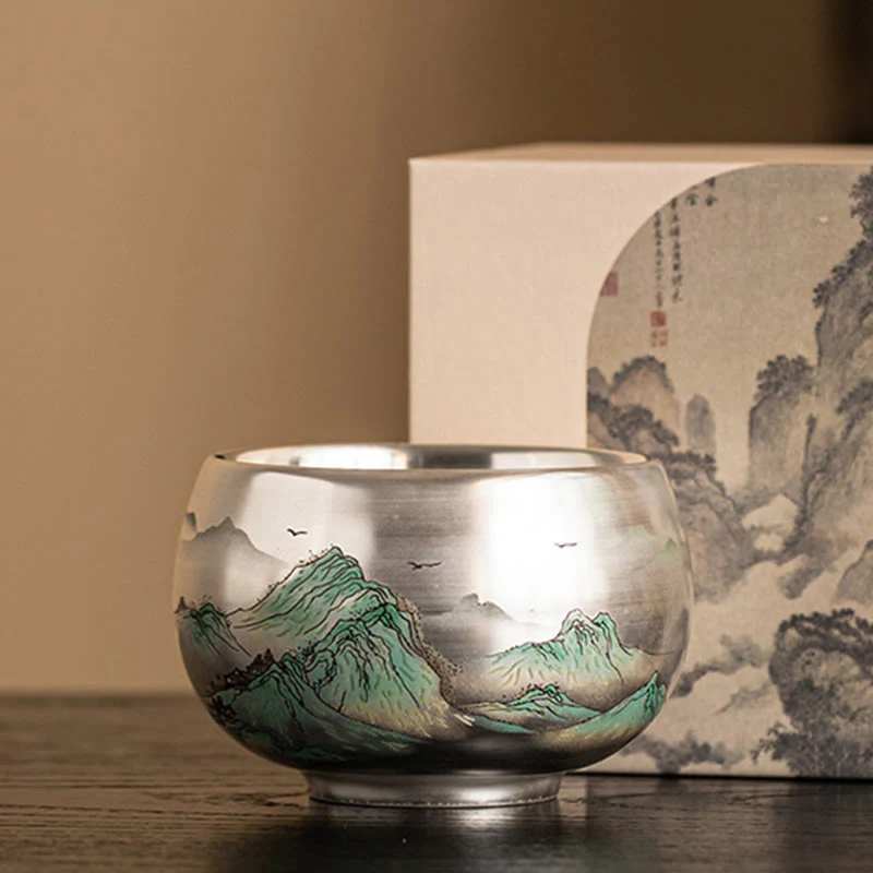 Buddha Stones Fish Lotus Seaweed Valley Mountains Pine Tree Dragon Teacup Kung Fu Tea Cup With Gift Box