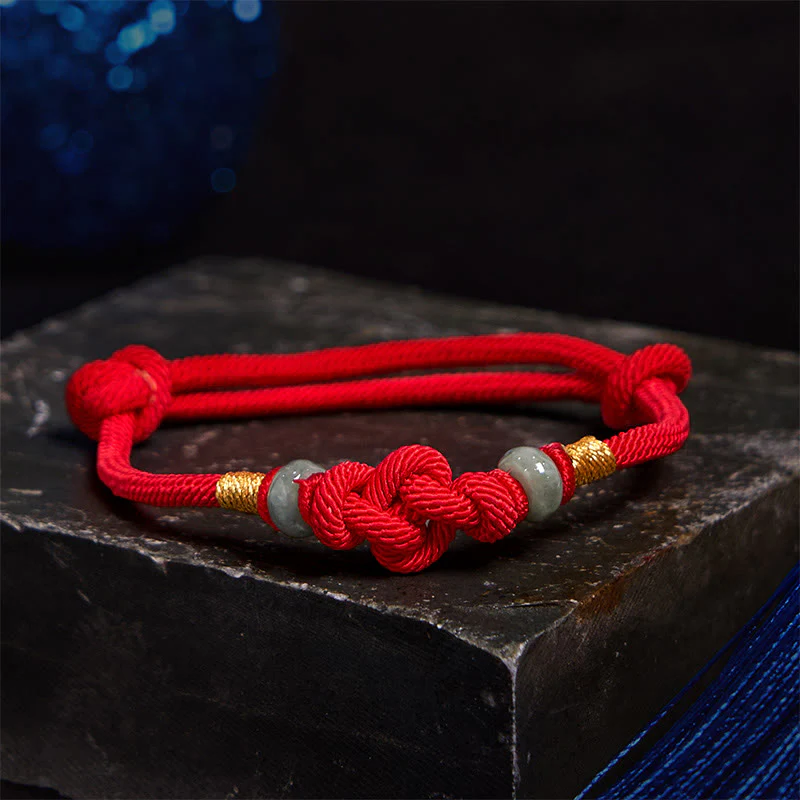 Buddha Stones Red String Jade Luck Fortune Knot Braided Couple Bracelet