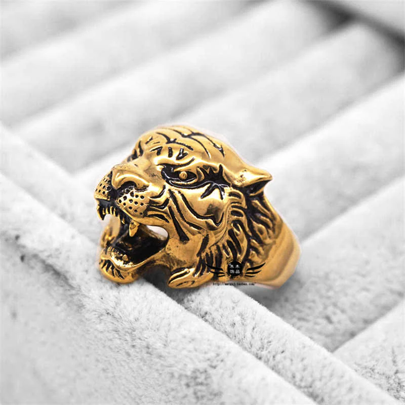 Buddha Stones Men's Animal Tiger Head Titanium Steel Balance Calm Punk Rock Biker Ring