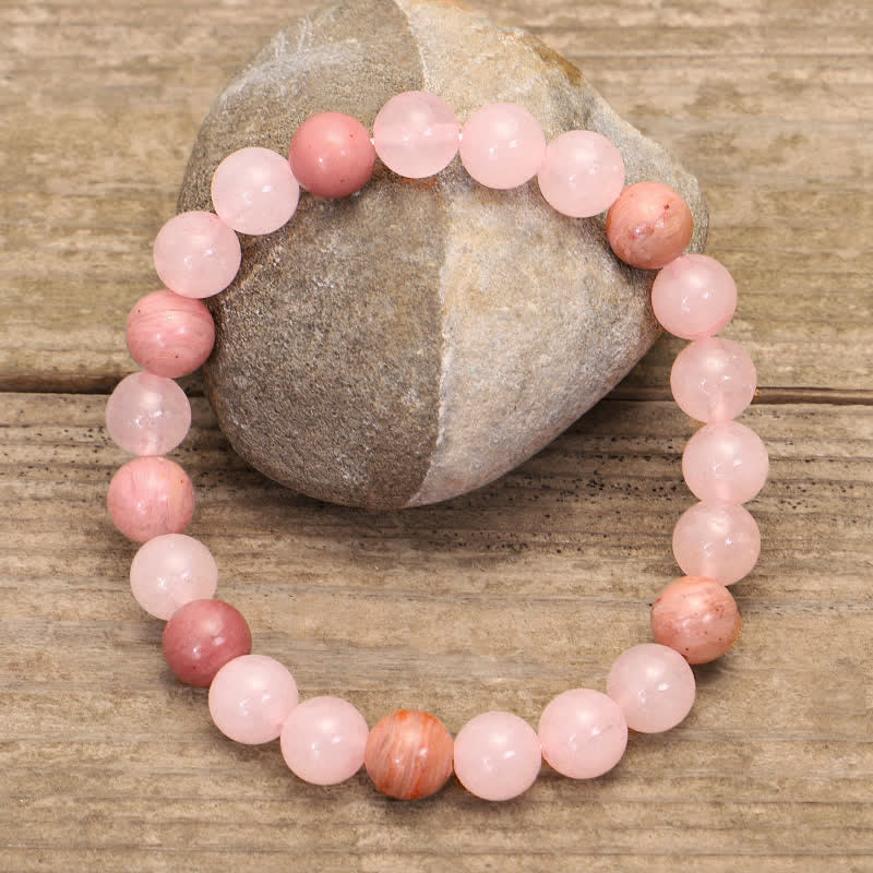 Buddha Stones 108 Mala Beads Pink Crystal Love Tassel Bracelet