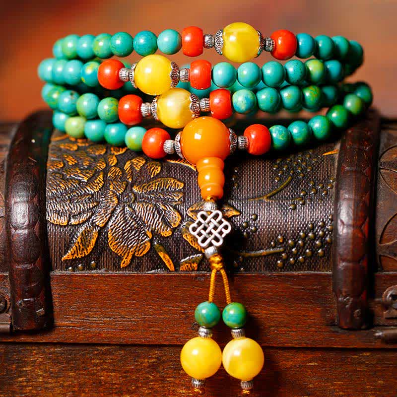 Buddha Stones 108 Mala Beads Tibetan Turquoise Dzi Bead Protection Bracelet
