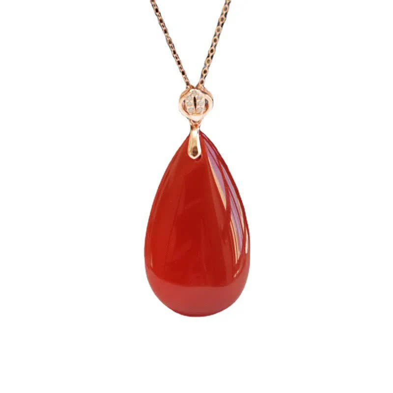 Buddha Stones 925 Sterling Silver Waterdrop Red Agate Confidence Necklace Pendant