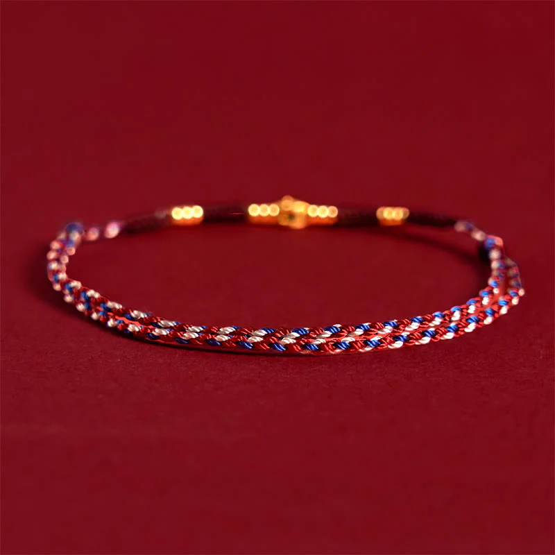 Buddha Stones Handmade Braided Red String Copper Coins Luck Bracelet