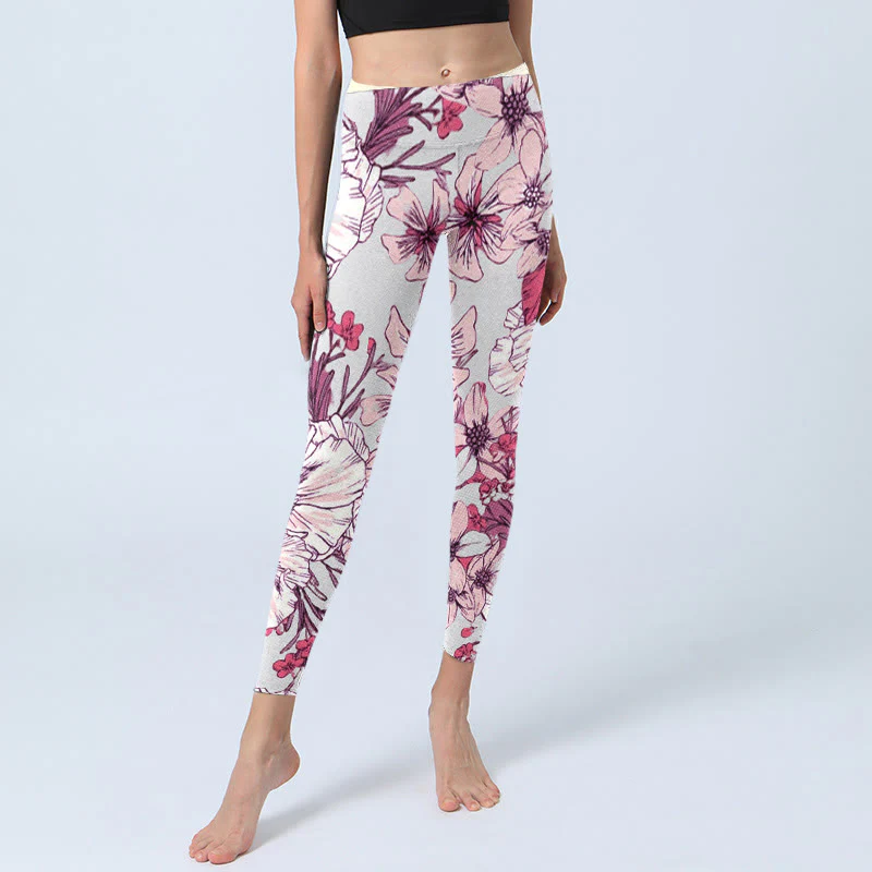 Buddha Stones Pink Rose Red Flowers Print Exercise Leggings Women's Yoga Pants