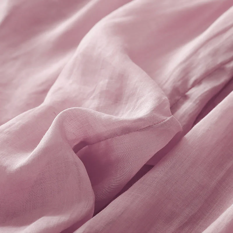 Buddha Stones Casual Flower Embroidery Women's Cotton Linen Elastic Waist  Wide Leg Pants With Pockets