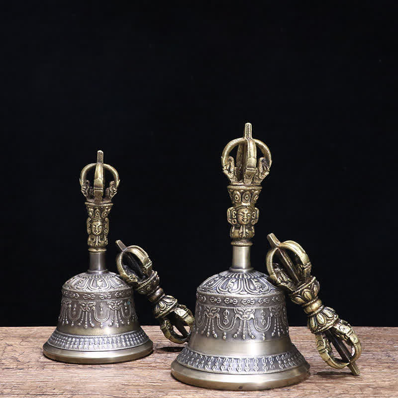 Buddha Stones Tibetan Meditation Bell and Vajra Dorje Copper Enlightenment Decoration Set
