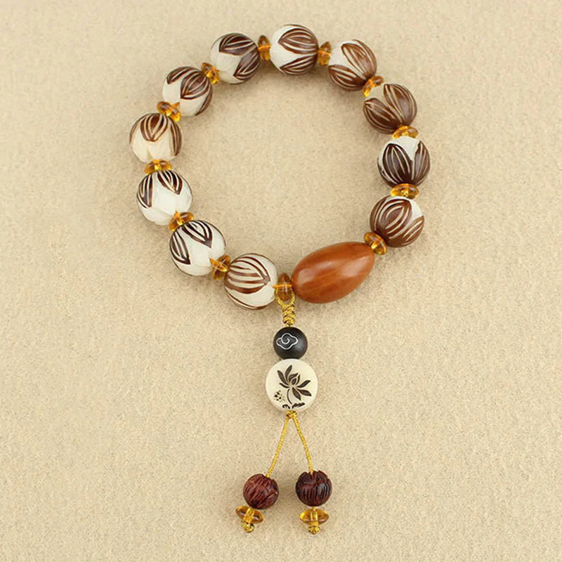 Buddha Stones Tibetan Mala White Bodhi Seed Peace Bracelet