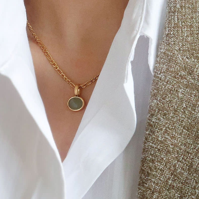 Buddha Stones Oval Turquoise Strength Titanium Steel Necklace Pendant