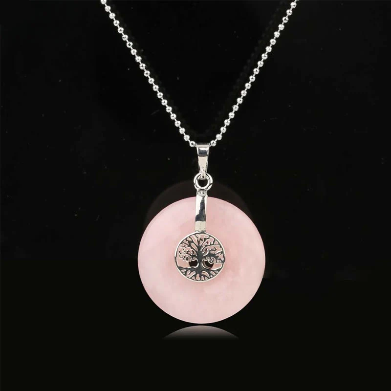 Buddha Stones Various Crystal Rose Quartz Green Aventurine Amethyst The Tree of Life Kindness Necklace Pendant