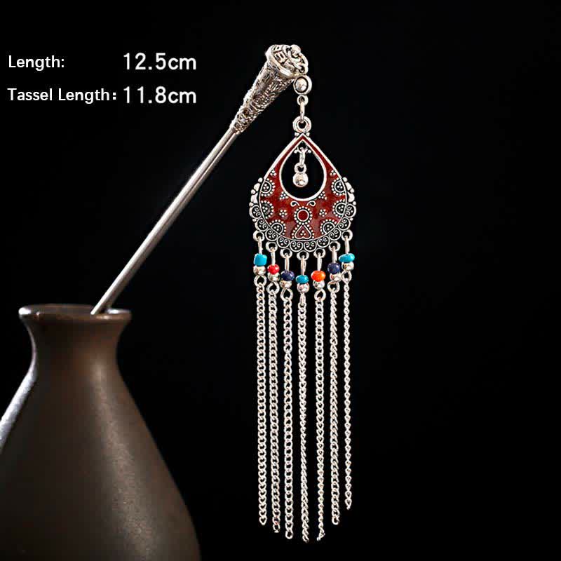 Buddha Stones Water Drop Lily of the Valley Flowers Tassels Confidence Hairpin