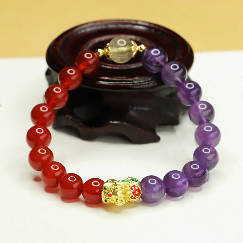 Buddha Stones Natural Amethyst Red Agate Pi Xiu Balance Bracelet