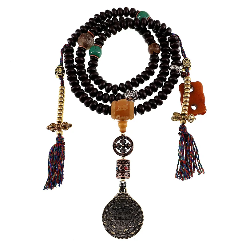 Buddha Stones Tibet 108 Mala Beads Purple Bodhi Seed Bagua Vajra Auspiciousness Bracelet