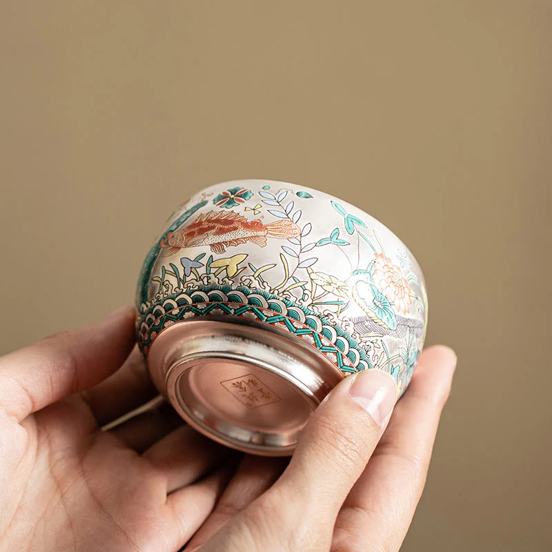 Buddha Stones Fish Lotus Seaweed Valley Mountains Pine Tree Dragon Teacup Kung Fu Tea Cup With Gift Box