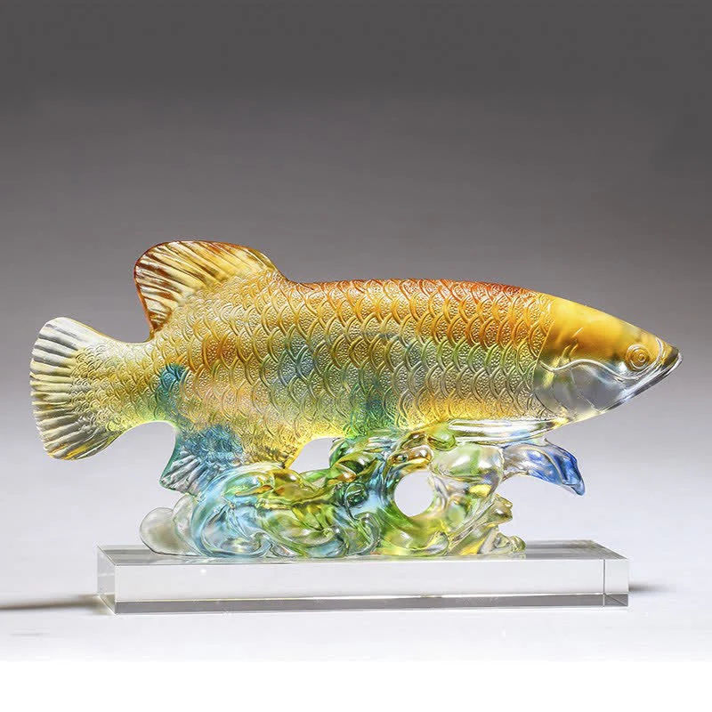 Buddha Stones Handmade Liuli Crystal Koi Fish Art Piece Luck Home Office Decoration