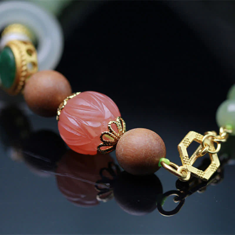 Buddha Stones Natural Hetian Jade Amber Lotus Red Agate Luck Abundance Bracelet