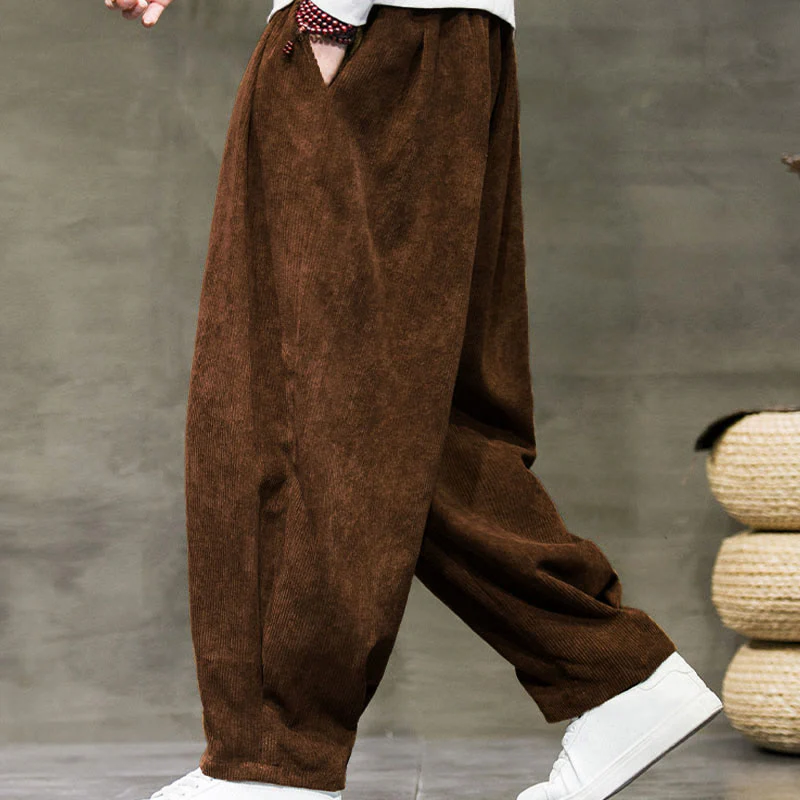 Buddha Stones Casual Plain Cotton Bloomer Men's Pants With Pockets