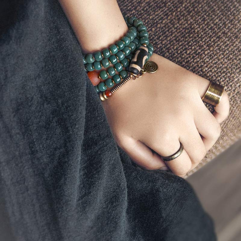 Buddha Stones 108 Mala Beads Bodhi Seed Dzi Bead Wisdom Bracelet