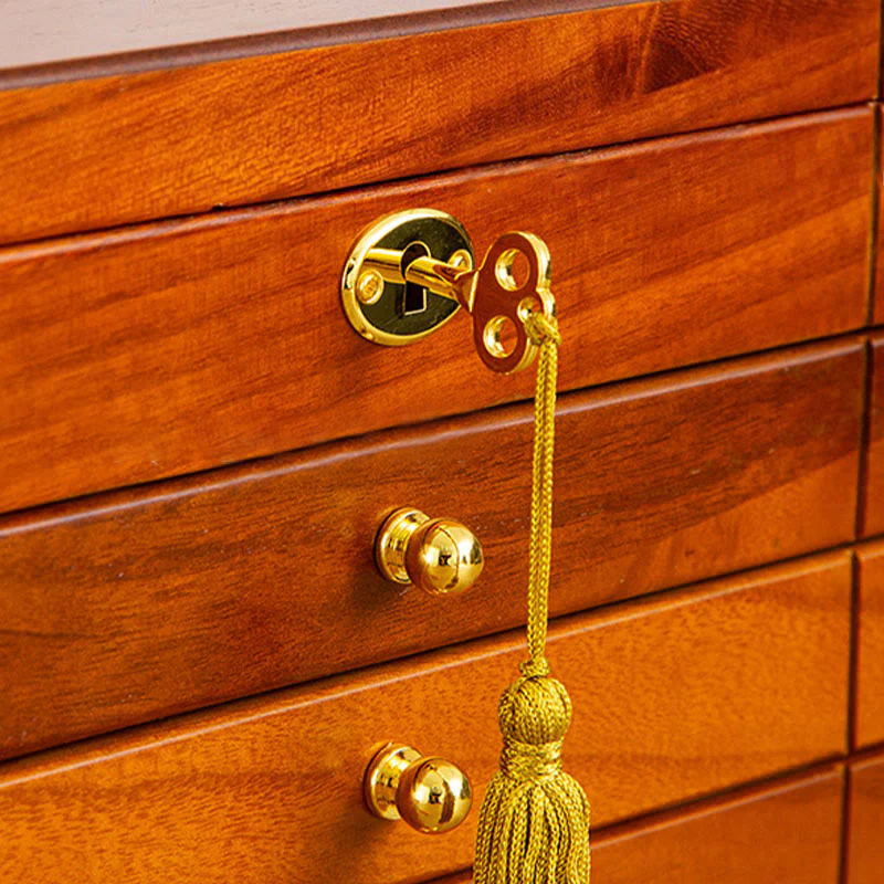 Buddha Stones Retro Solid Wood Jewelry Box Four-Layer Wooden Jewelry Storage Box