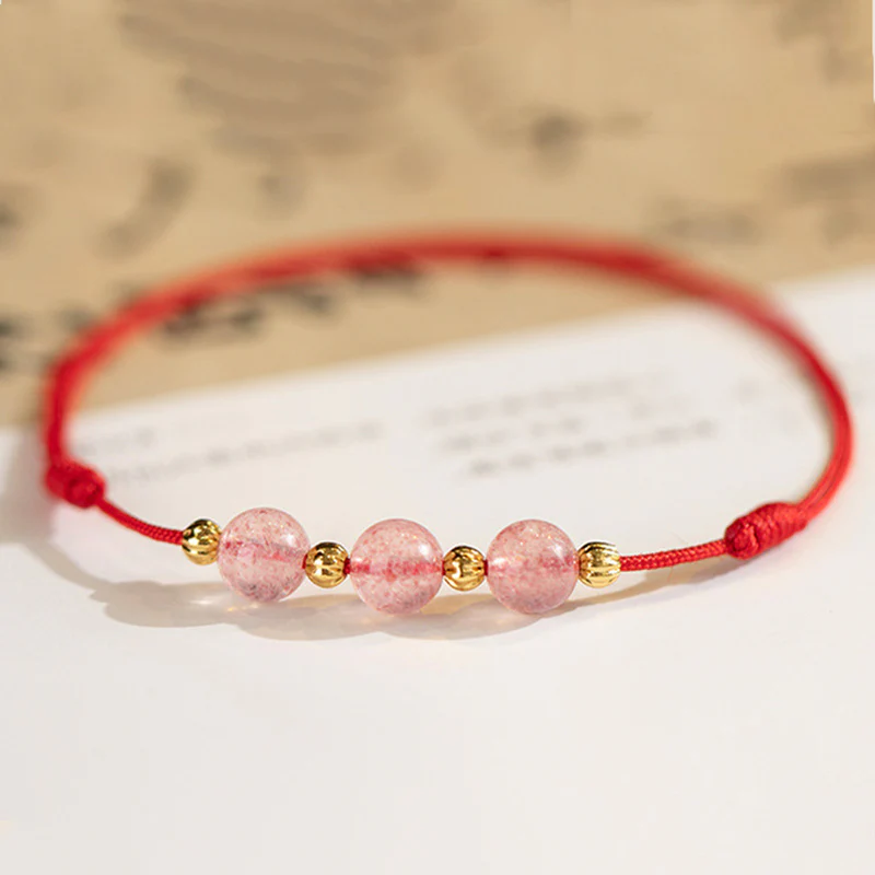Buddha Stones Strawberry Crystal Beads Luck Red String Anklet