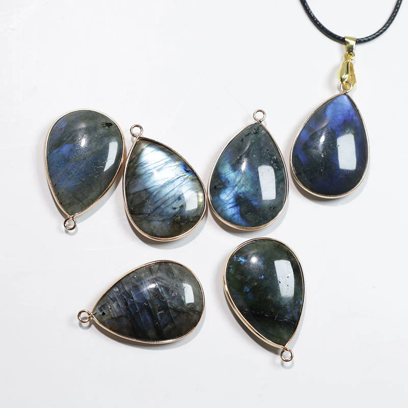 Buddha Stones Water Drop Pattern Labradorite Healing Necklace Pendant