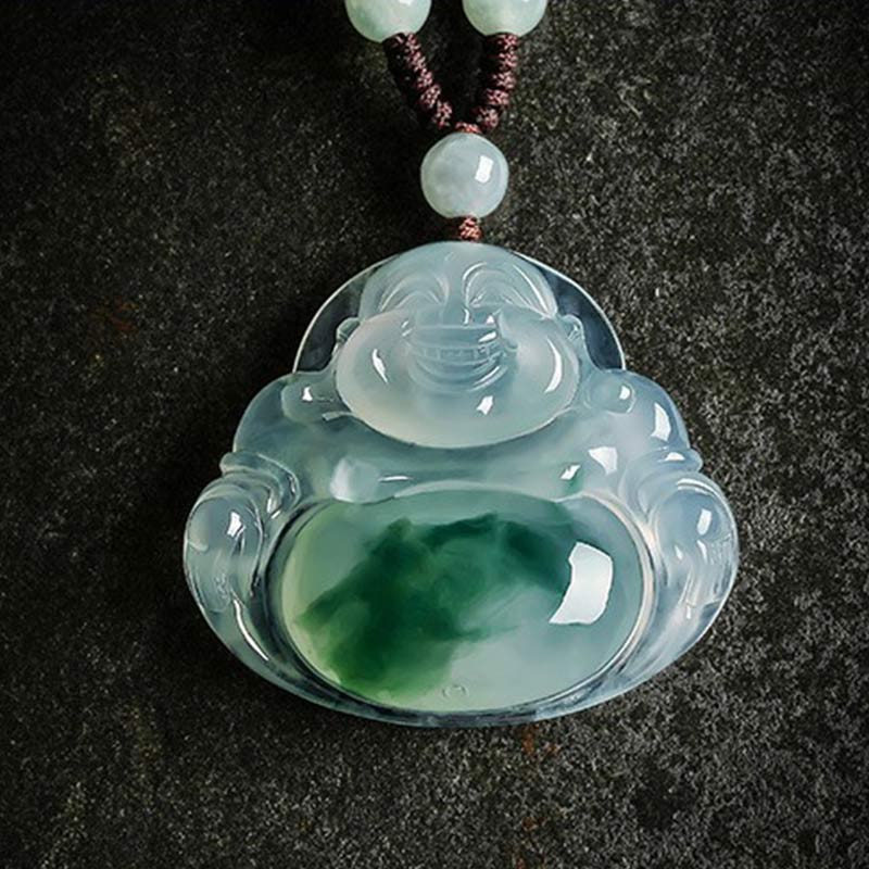 Buddha Stones Cyan Jade Luck Necklace Pendant