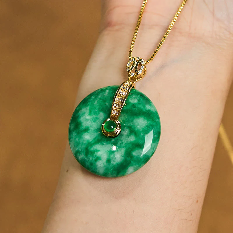 Buddha Stones Natural Cyan Jade Peace Buckle Healing Necklace Pendant