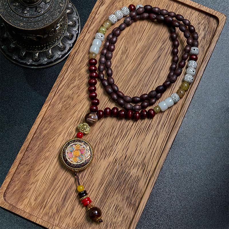 Buddha Stones Tibetan Handmade Wood Beads Om Mani Padme Hum Samantabhadra Bodhisattva Purity Necklace Pendant