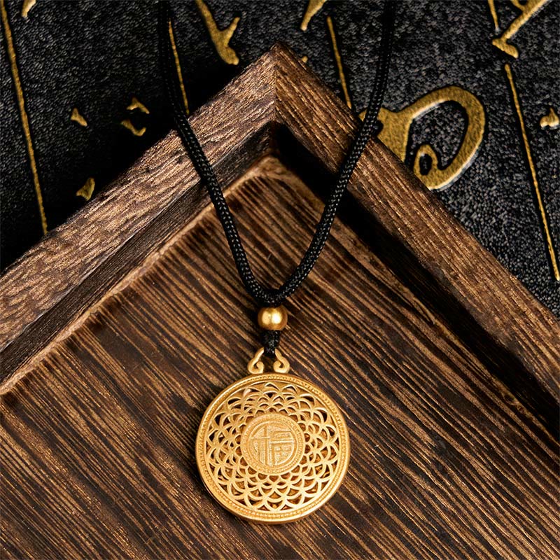 Buddha Stones Copper Eight Treasure Compass Fu Character Fortune Rope Necklace Pendant