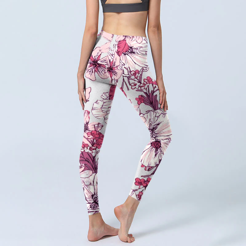 Buddha Stones Pink Rose Red Flowers Print Exercise Leggings Women's Yoga Pants