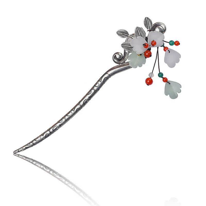 Buddha Stones Red Agate Flower Leaf Calm Confidence Tassel Hairpin