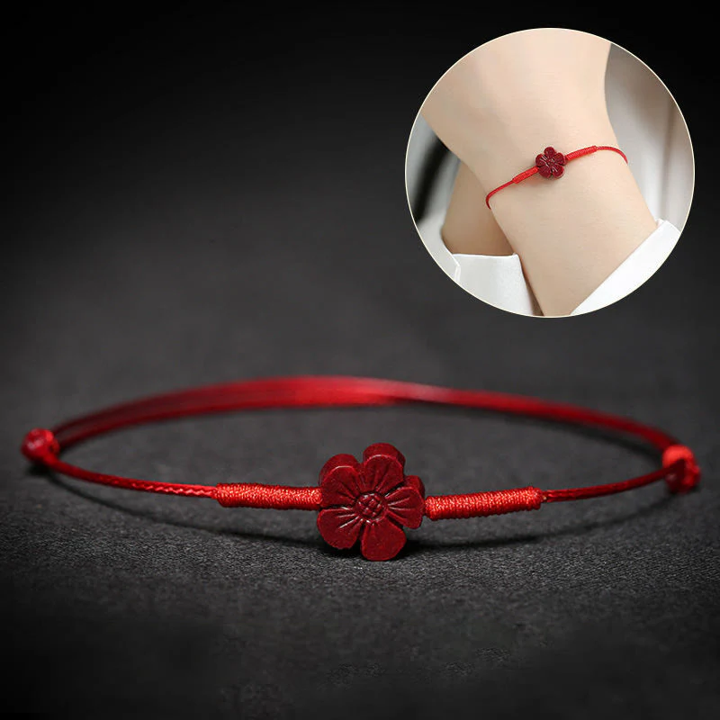Buddha Stones Handmade Plum Blossom Four Leaf Clover PiXiu Lotus Koi Fish Cinnabar Blessing Braid Bracelet